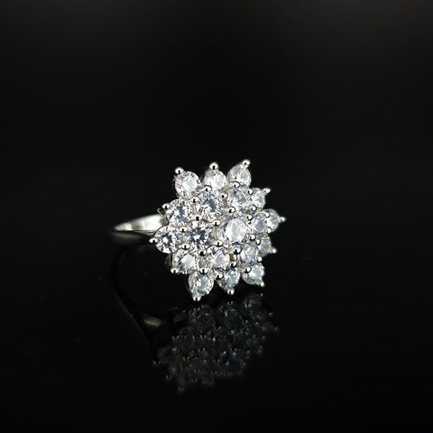 925 Sterling Silver Claw Set Cz Cluster Ring