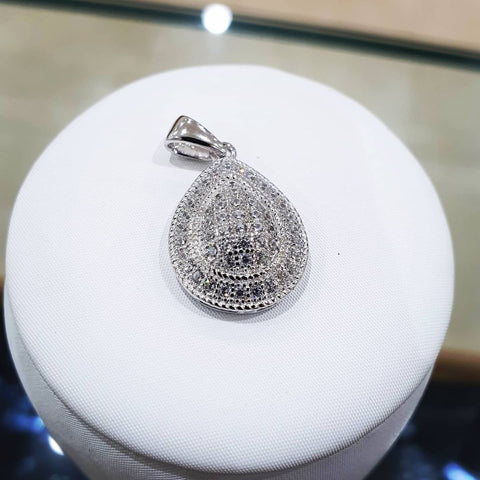 925 Sterling Silver Large Pear Shape Cz Pendant with Chain