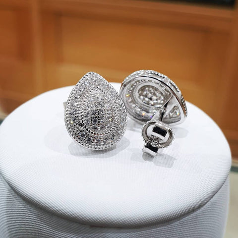 925 Sterling Silver Tear Drop Cz Cluster Stud Earrings