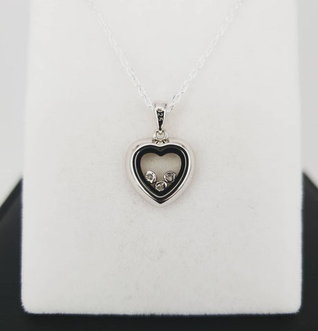 925 Sterling Silver Floating Cz Heart Pendant with 18" Chain