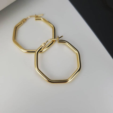9ct Yellow Gold Octagon 25.5mm Hoop Earrings