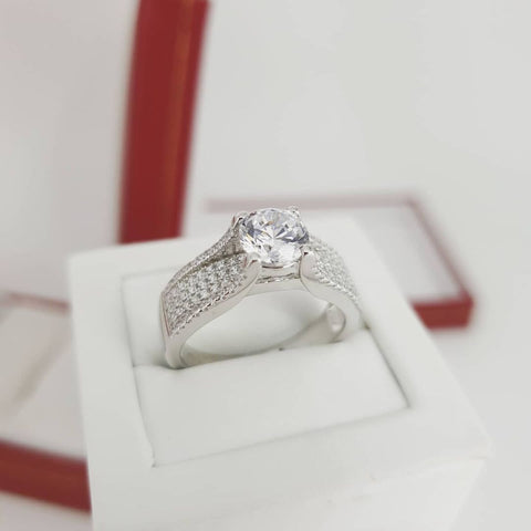 925 Sterling Silver Micro Pave' Round Brilliant Centre Cz Ring - J Jaz