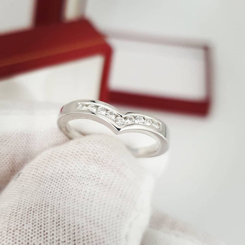 9ct White Gold 0.15ct H/SI Diamond Wishbone Ring