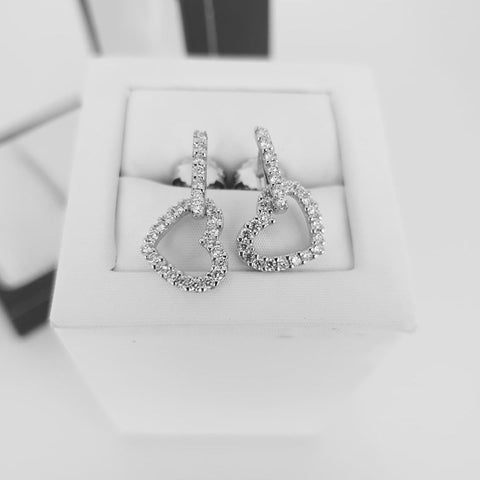 9ct White Gold 0.50ct Diamond Heart Drop Earrings