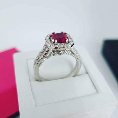 925 Sterling Silver Ruby Cz  Split Shank Solitaire Ring -  J Jaz