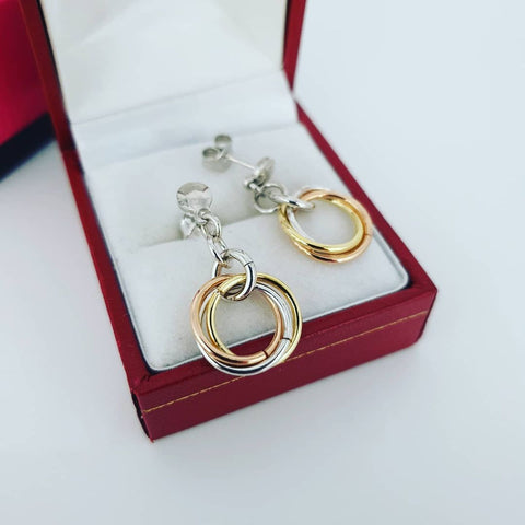 925 Sterling Silver, Rose & Yellow Circle Drop Earrings