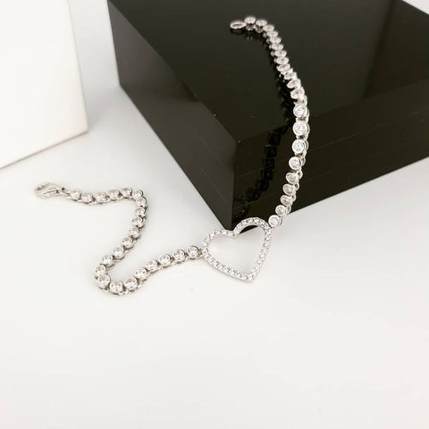 925 Sterling Silver Heart Cz Bracelet