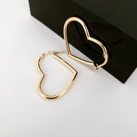 9ct Yellow Gold Hollow Tube Heart Shaped Earrings