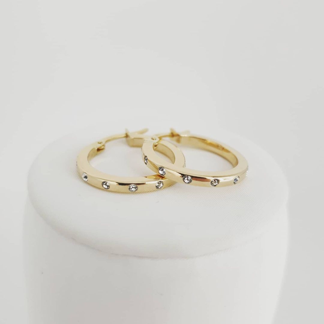 9ct Yellow Gold 20mm Stone Set Hoop Earrings