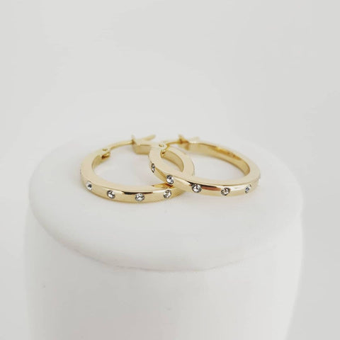 9ct Yellow Gold 20mm Stone Set Hoop Earrings
