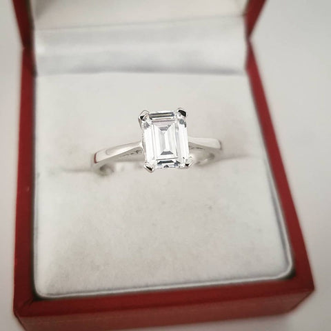 925 Sterling Silver 1.75ct Emerald Cut CZ Ring