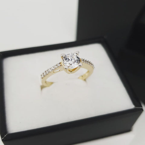 9ct Yellow Gold Ladies Single Stone Cz Shoulder Ring