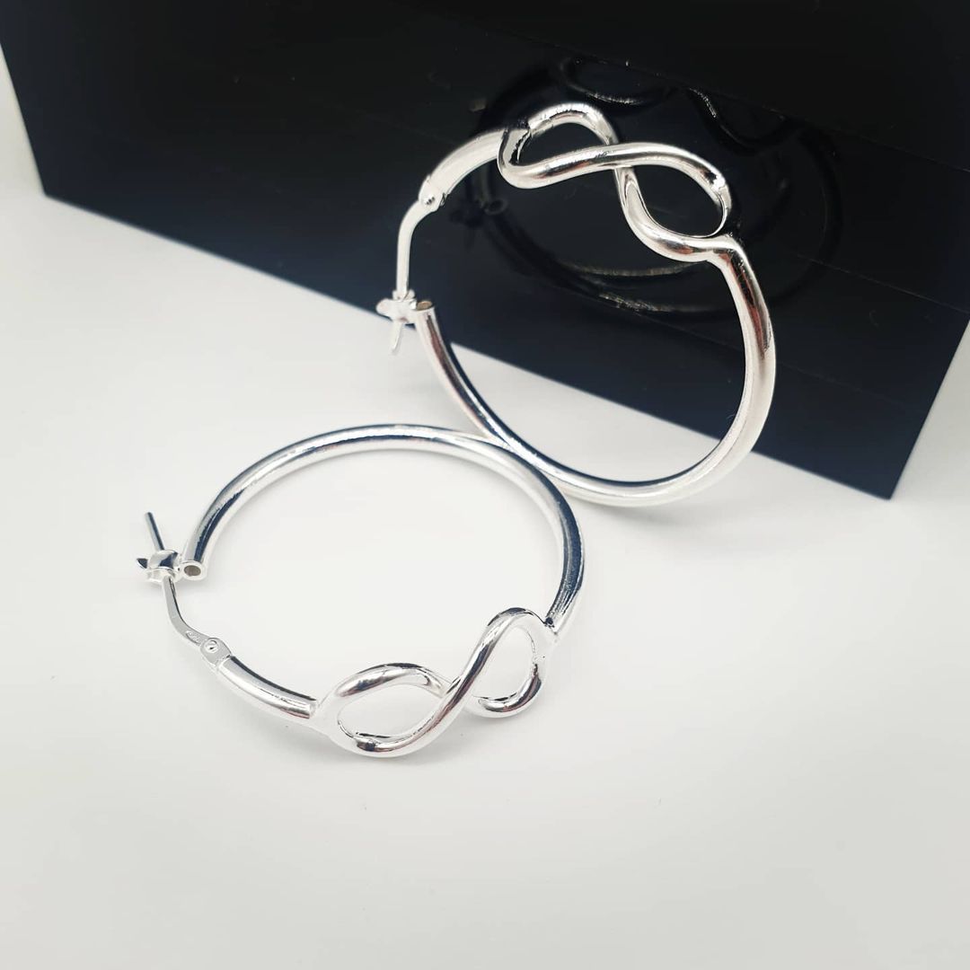 925 Sterling Silver Infinity 28mm Hoop Earrings