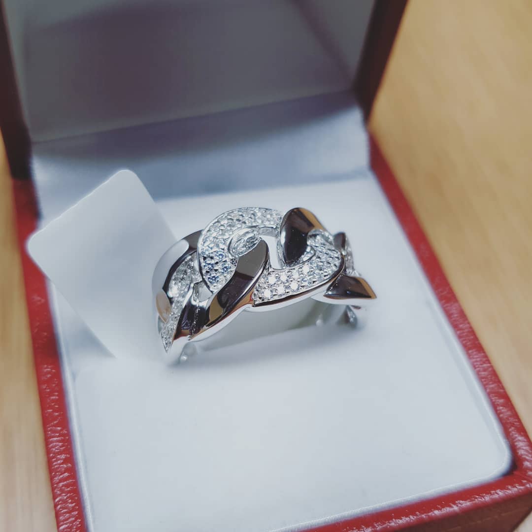 925 Sterling Silver Cz Chain Link Ring