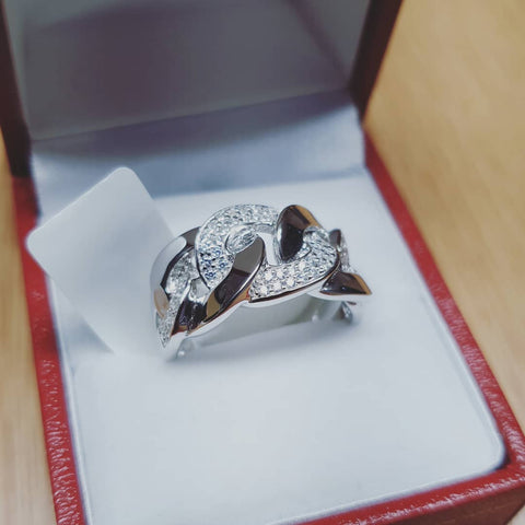 925 Sterling Silver Cz Chain Link Ring