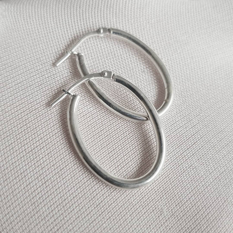925 Sterling Silver Oval Tube Hoop Earrings