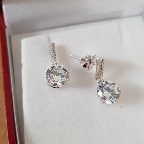 925 Sterling Silver Cz Drop Stud Earrings