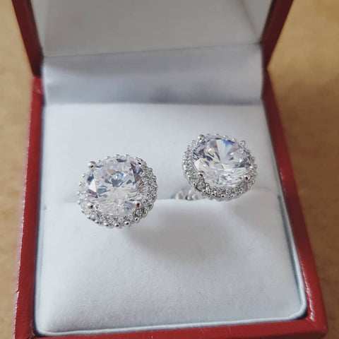 925 Sterling Silver 12mm Cz Round Stud Earrings