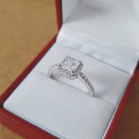 925 Sterling Silver Cushion Square Cz Ring