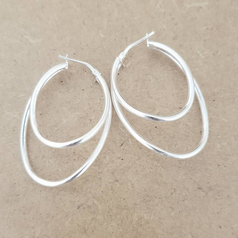 925 Sterling Silver Oval Shaped Double Hoop Earrings