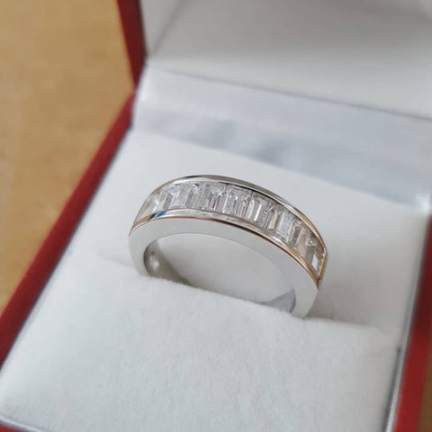 925 Sterling Silver Channel Set Baguette Cut Cz Half Eternity Ring