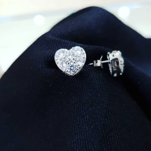 925 Sterling Silver Pave Set Heart Stud Earrings
