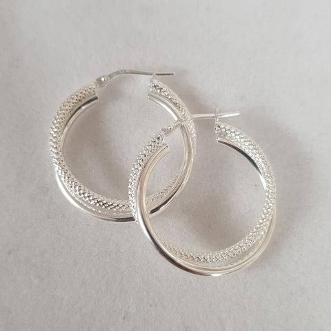 925 Sterling Silver 28mm Double Hoop Earrings