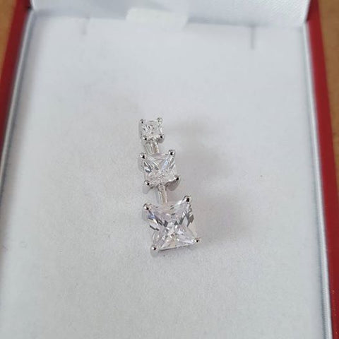 925 Sterling Silver Three Tier Princess Cut Pendant with 18" Chain