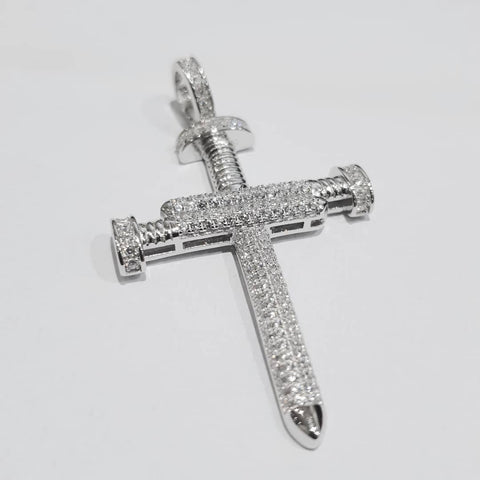 925 Sterling Silver Nail Cz Cross Pendant with Chain