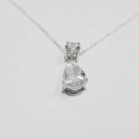 925 Sterling Silver Round & Pear Cut Drop Pendant with Chain