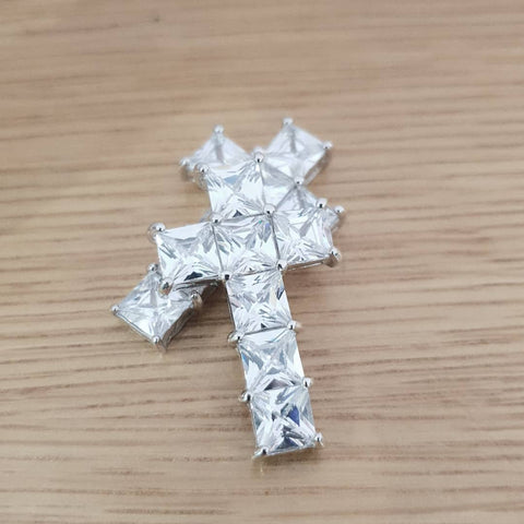 925 Sterling Silver Princess Cut Cross Pendant with Chain