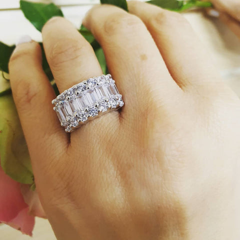 925 Sterling Silver Fancy Cz Half Eternity Ring