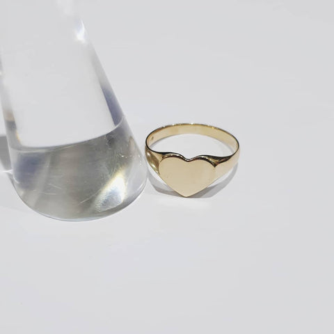 9ct Yellow Gold Heart Plain Maiden Signet Ring
