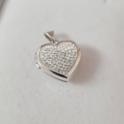 925 Sterling Silver Heart all Crystals Locket with Chain