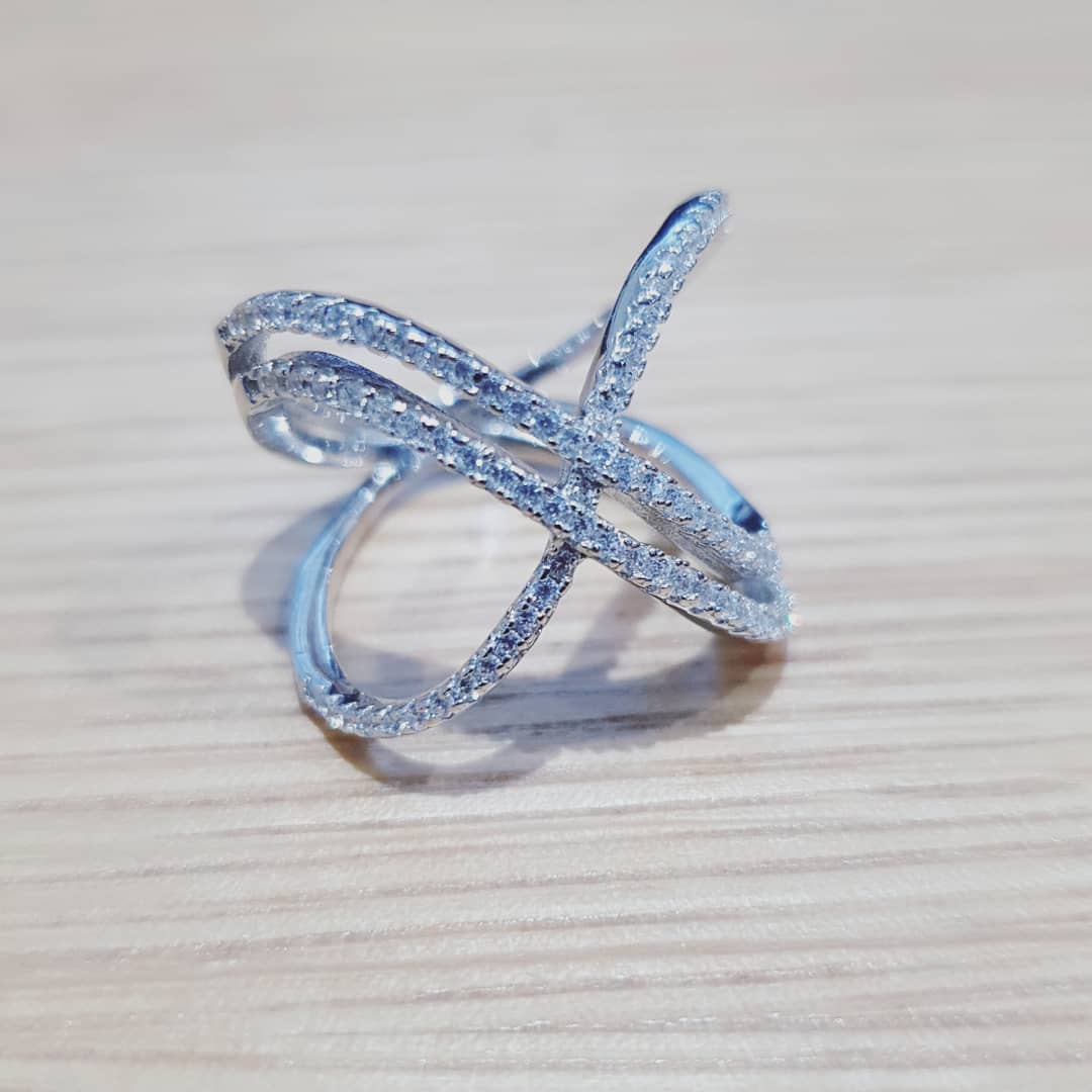 925 Sterling Open Crossover Cz Ring