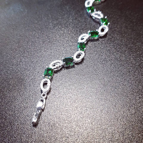 925 Sterling Silver Oval Cut Green & Clear CZs Tennis Bracelet
