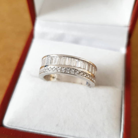 925 Sterling Silver Half Eternity Baguette and Round Cz's Silver Ring