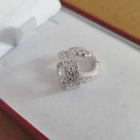 925 Sterling Silver Two Row Channel Set Cz Huggies Earrings