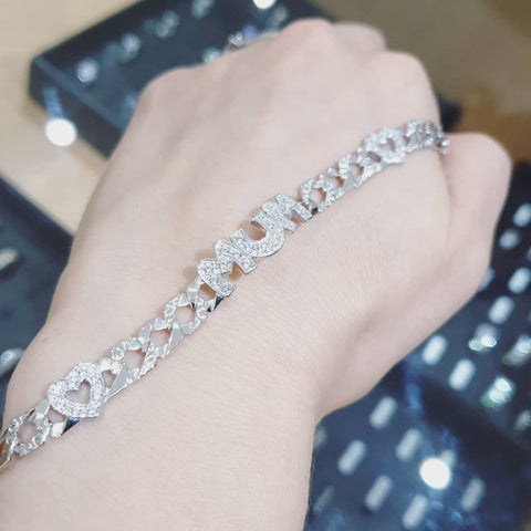 925 Sterling Silver Cz Mum & Heart Bracelet