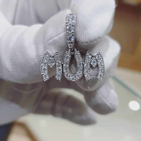 925 Sterling Silver Pave Set Cz Mum Drop Pendant with Chain