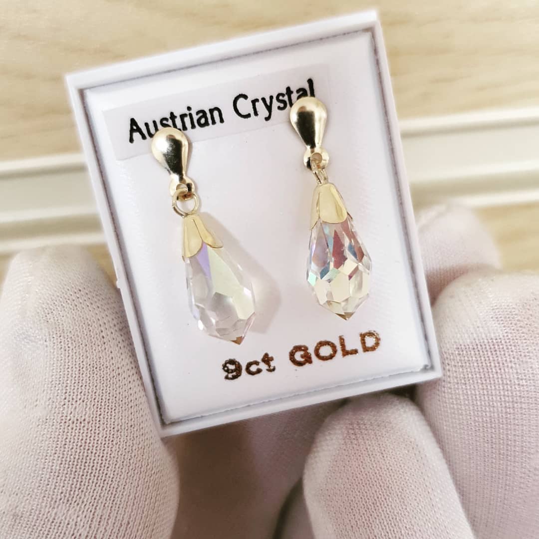 9ct Yellow Gold 26mm Austrian Crystal Drop Earrings