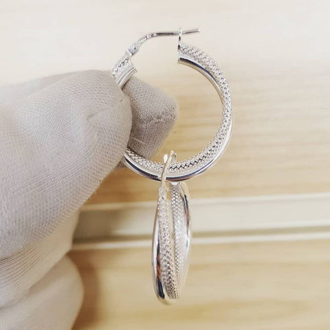 925 Sterling Silver 28mm Double Hoop Earrings