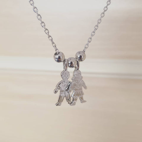 925 Sterling Silver Fancy Boy & Girl Figure Necklace