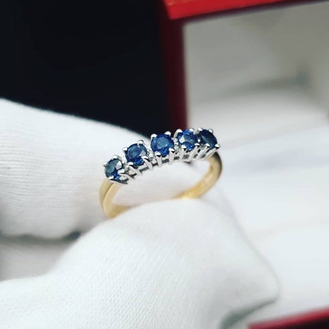 9ct Yellow Gold Diamond & 0.50ct Blue Sapphire Eternity Ring