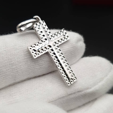 925 Sterling Silver Embossed Edge Cross with Chain
