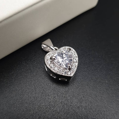 925 Sterling Silver Heart Cz Pendant with Chain
