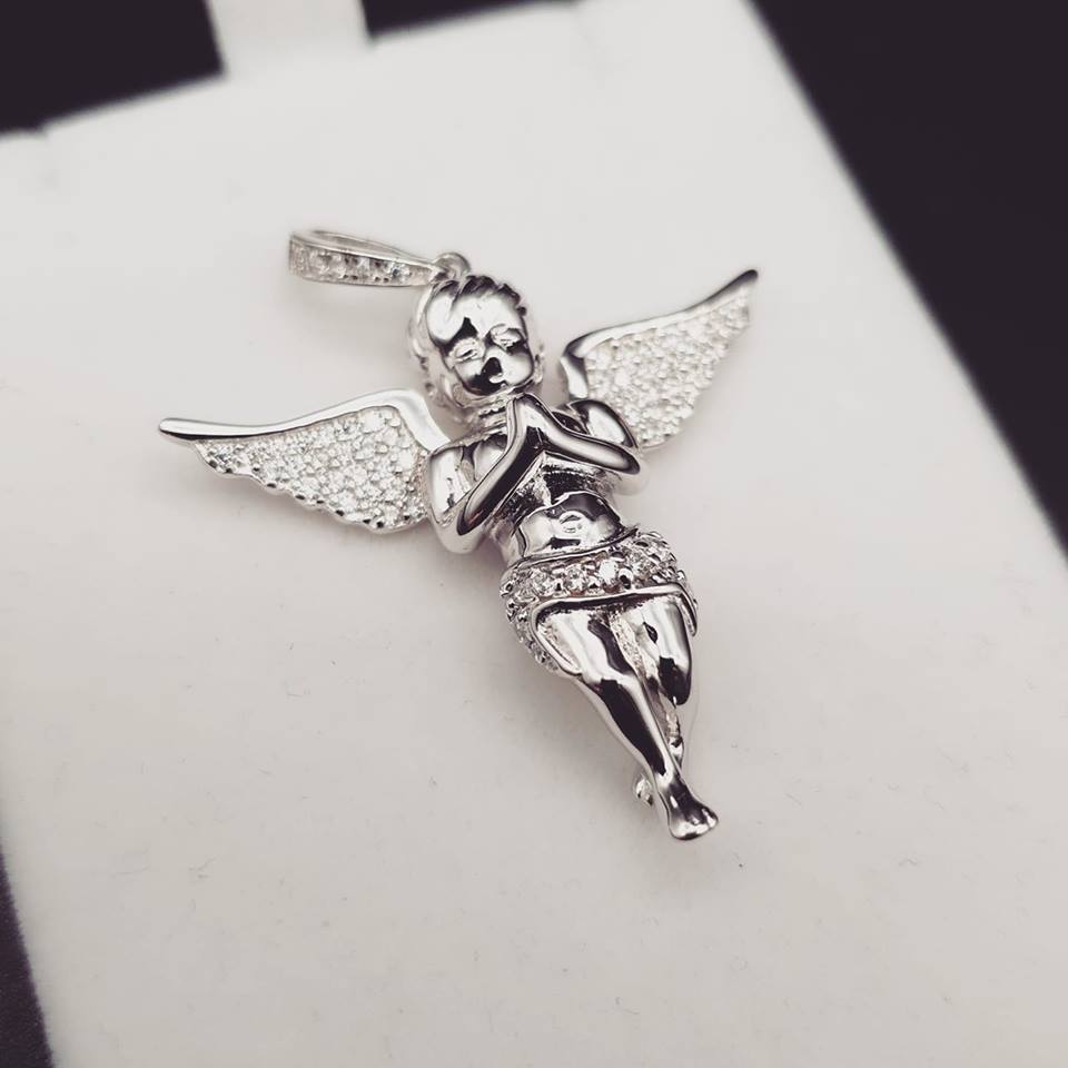925 Sterling Silver CZ Angel Pendant with Chain