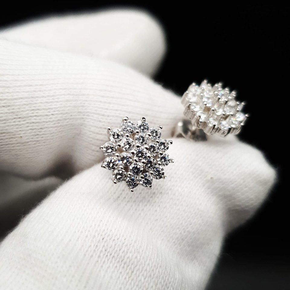 925 Sterling Silver Starburst Cubic Zirconia Cluster Studs
