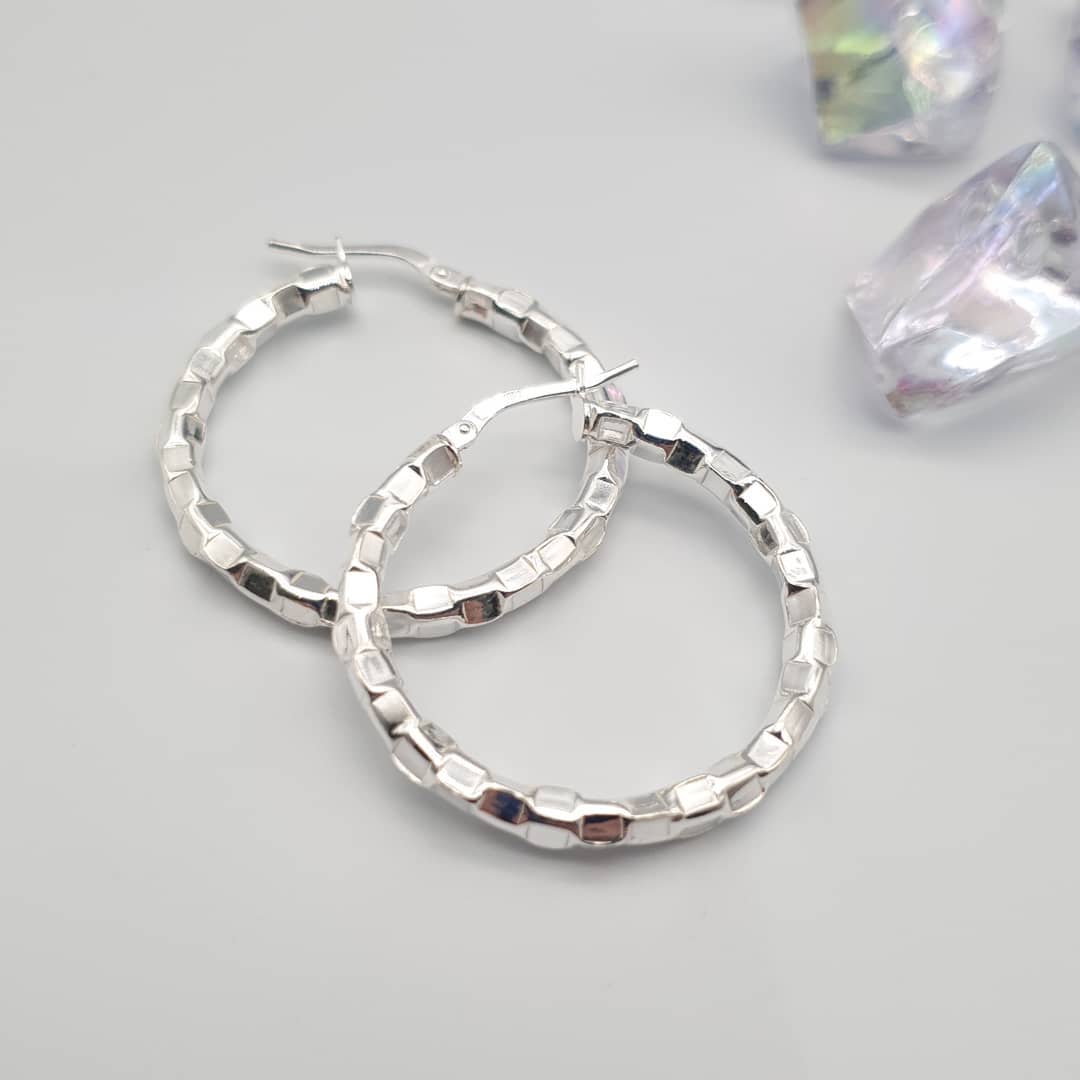 925 Sterling Silver Fancy Hoop Earrings