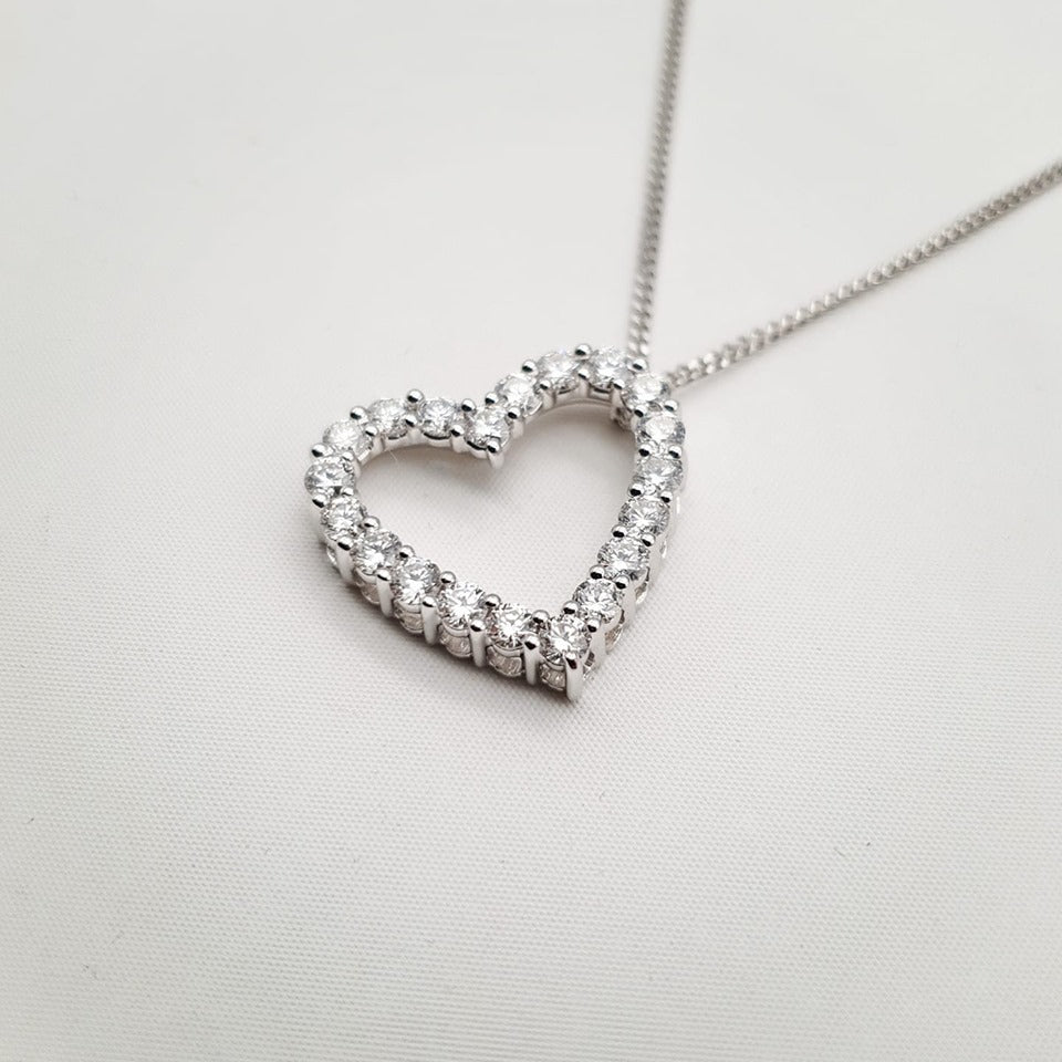 18ct White Gold 1.01ct Diamond Heart Shaped Drop Pendant